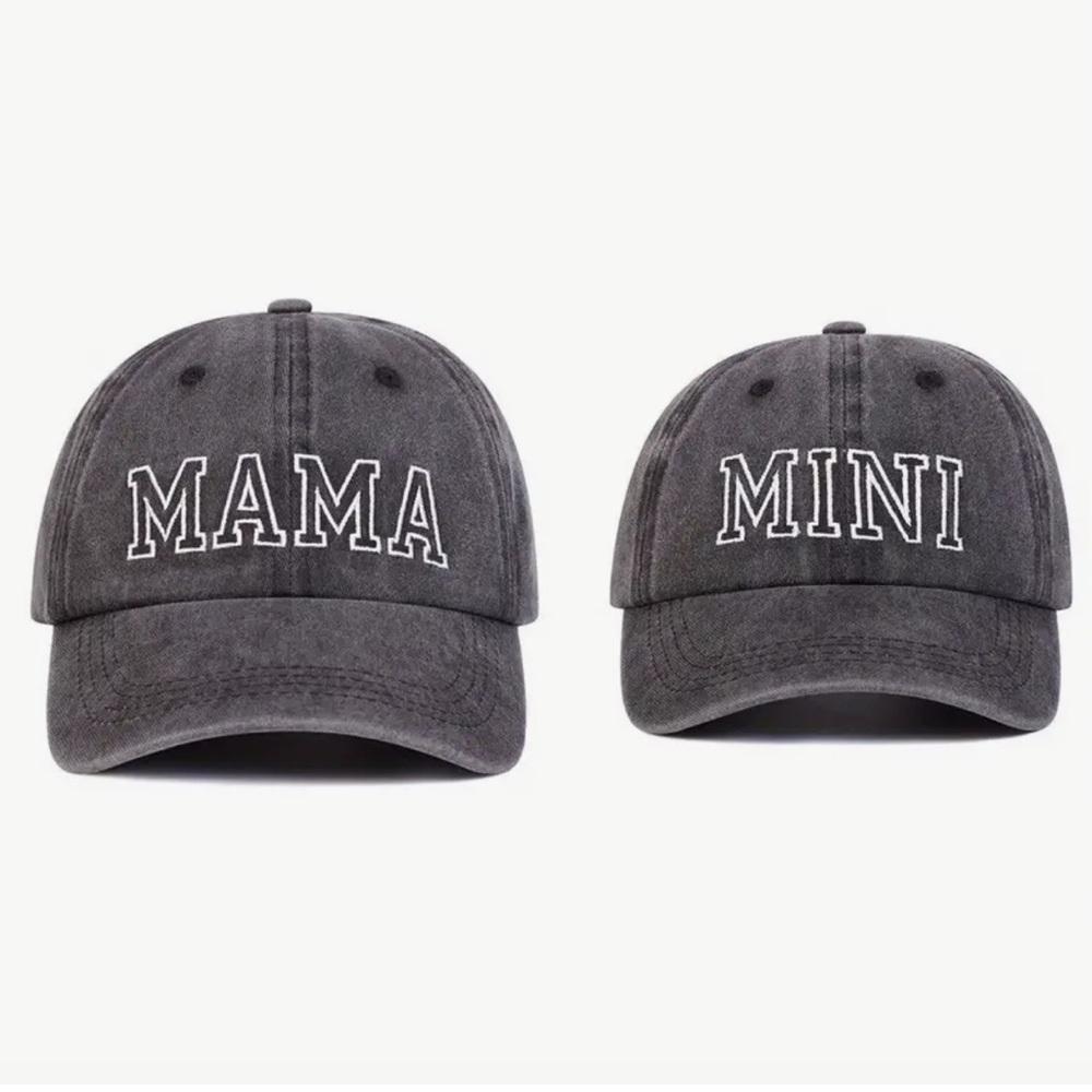 Gray 'Mama' and 'Mini' Hat Set